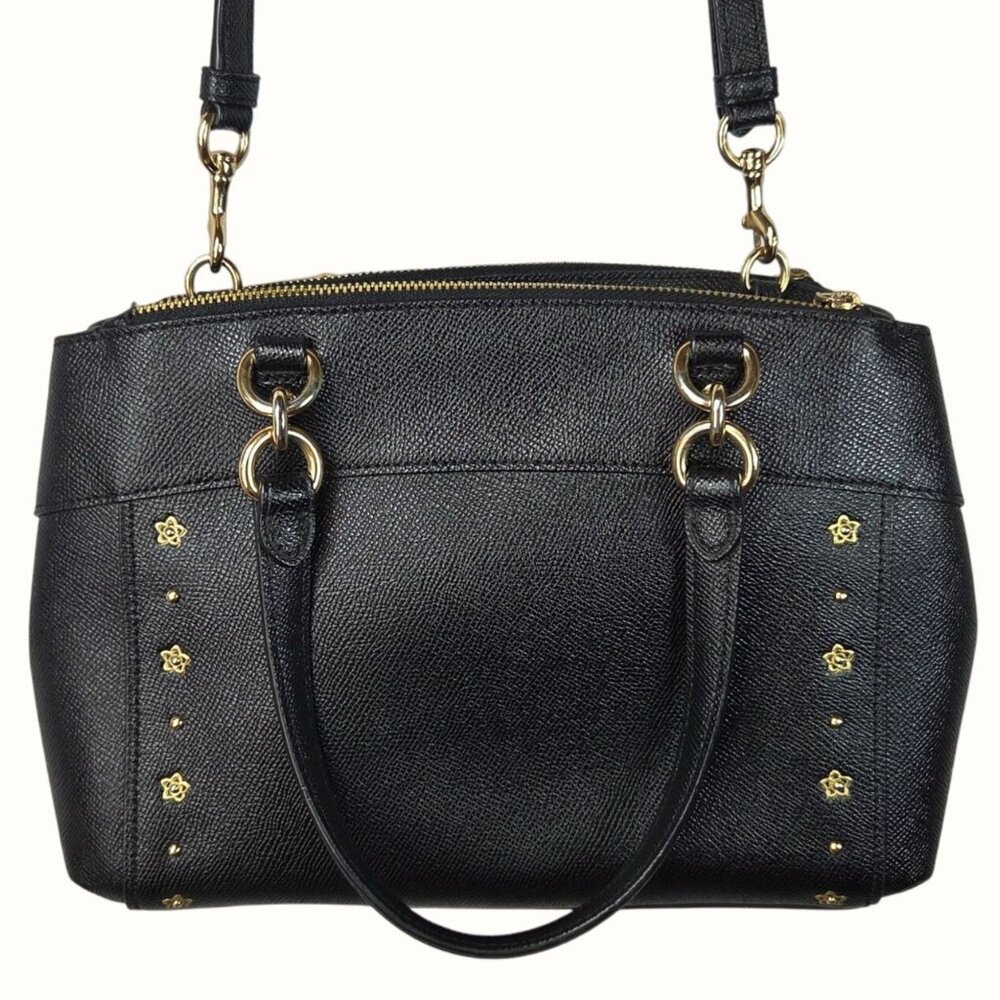 Coach 2018 Mini Brooke Black Leather Crossbody Bag w Floral Rivets F37754 - Picture 14 of 16